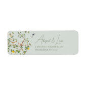 Chinoiserie Floral Bird Wedding Invitation Address ラベル (正面)