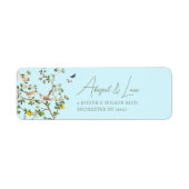 Chinoiserie Floral Bird Wedding Invitation Address ラベル (正面)