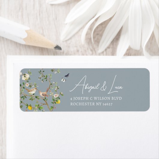Chinoiserie Floral Bird Wedding Invitation Address ラベル (インサイチュ)
