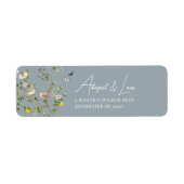 Chinoiserie Floral Bird Wedding Invitation Address ラベル (正面)