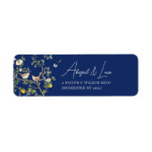 Chinoiserie Floral Bird Wedding Invitation Address ラベル (正面)