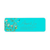 Chinoiserie Floral Bird Wedding Invitation Address ラベル (正面)