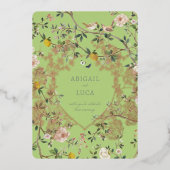 Chinoiserie Floral Birds Wedding Foil Invitation 箔招待状 (正面)
