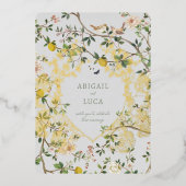 Chinoiserie Floral Birds Wedding Foil Invitation 箔招待状 (正面)