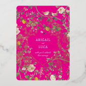 Chinoiserie Floral Birds Wedding Foil Invitation 箔招待状 (正面)