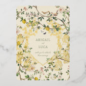 Chinoiserie Floral Birds Wedding Foil Invitation 箔招待状 (正面)