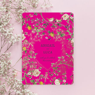 Chinoiserie Floral Birds Wedding Foil Invitation 箔招待状