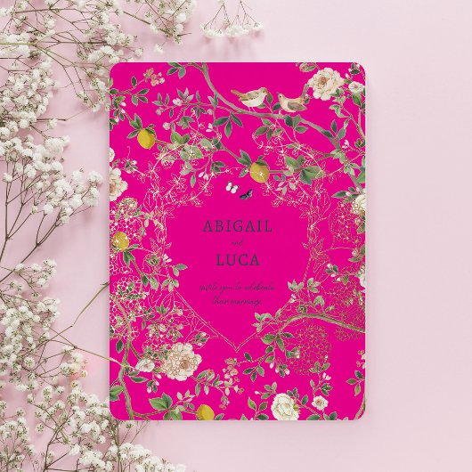 Chinoiserie Floral Birds Wedding Foil Invitation 箔招待状