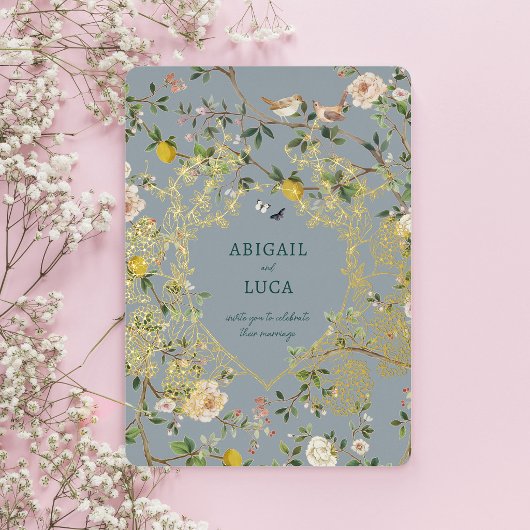 Chinoiserie Floral Birds Wedding Foil Invitation 箔招待状