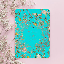 Chinoiserie Floral Birds Wedding Foil Invitation 箔招待状