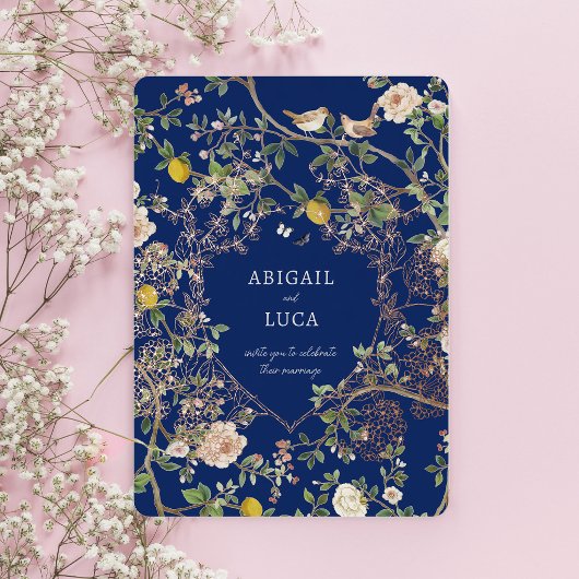 Chinoiserie Floral Birds Wedding Foil Invitation 箔招待状
