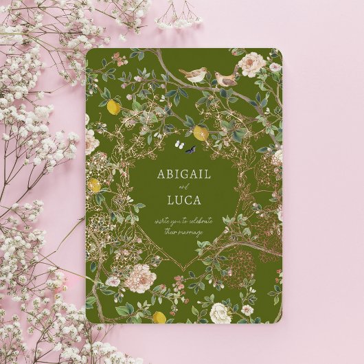 Chinoiserie Floral Birds Wedding Foil Invitation 箔招待状