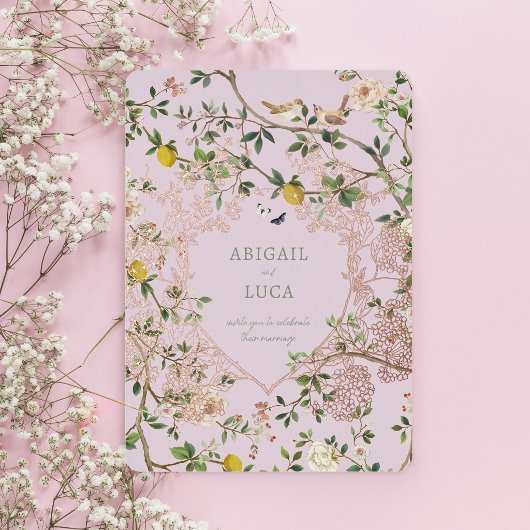 Chinoiserie Floral Birds Wedding Foil Invitation 箔招待状