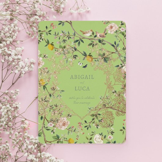 Chinoiserie Floral Birds Wedding Foil Invitation 箔招待状
