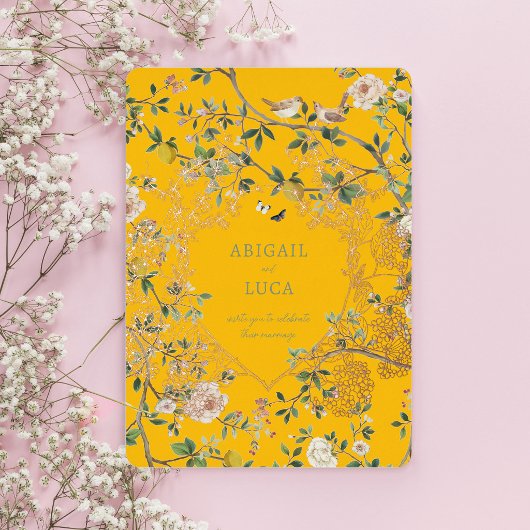 Chinoiserie Floral Birds Wedding Foil Invitation 箔招待状