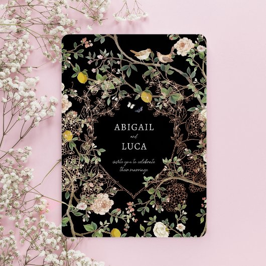 Chinoiserie Floral Birds Wedding Foil Invitation 箔招待状