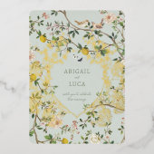Chinoiserie Floral Birds Wedding Foil Invitation 箔招待状 (正面)
