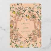Chinoiserie Floral Birds Wedding Foil Invitation 箔招待状 (正面)