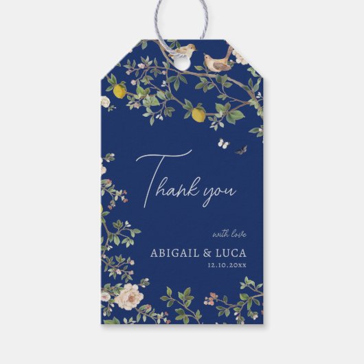 Chinoiserie Floral Birds Wedding Invitation ギフトタグ (正面)
