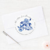 Chinoiserie Floral Foliage Blue White Bird Wedding ラウンドシール (封筒)