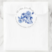 Chinoiserie Floral Foliage Blue White Bird Wedding ラウンドシール (バッグ)