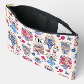 Chinoiserie Floral Monogram Cosmetic Makeup Bag アクセサリーポーチ (見開き)