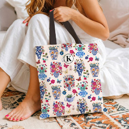 Chinoiserie Floral Monogram Tote Bag for Women トートバッグ