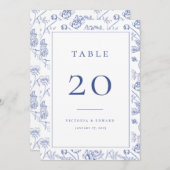 Chinoiserie Floral Wedding Table Number Card メニュー (正面/裏面)