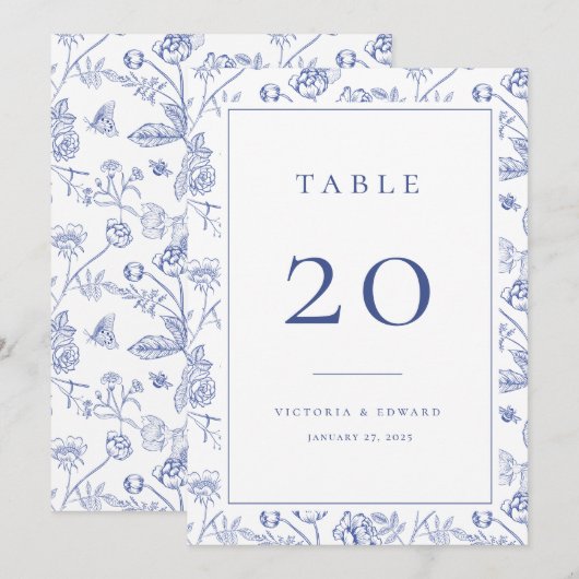 Chinoiserie Floral Wedding Table Number Card メニュー (正面/裏面)