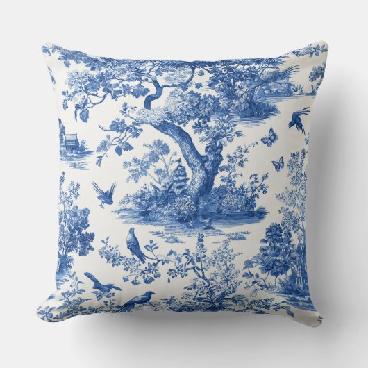 Chinoiserie Forest Bird Throw Pillow クッション (正面)