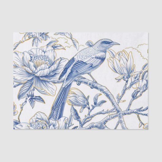 Chinoiserie French-Toile Bird in Blue and Gold 薄葉紙 (正面)