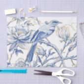 Chinoiserie French-Toile Bird in Blue and Gold 薄葉紙 (クラフト)