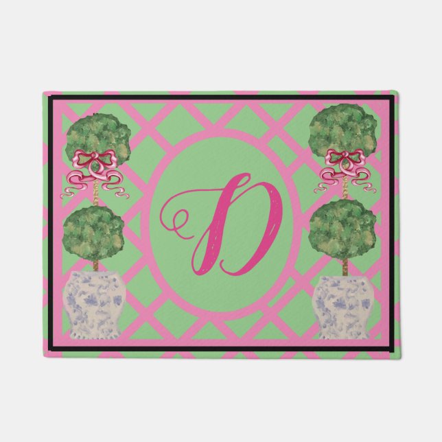 Chinoiserie Ginger Jar Jars Topiary Welcome ドアマット (正面)