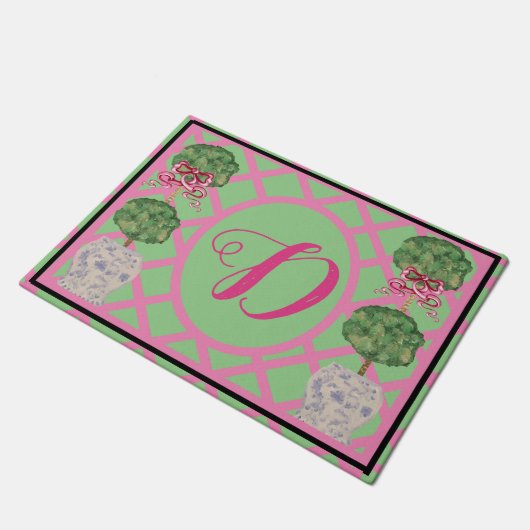 Chinoiserie Ginger Jar Jars Topiary Welcome ドアマット (アングル)