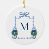 Chinoiserie Ginger Jar Monogrammed Crest Christmas セラミックオーナメント (裏面)