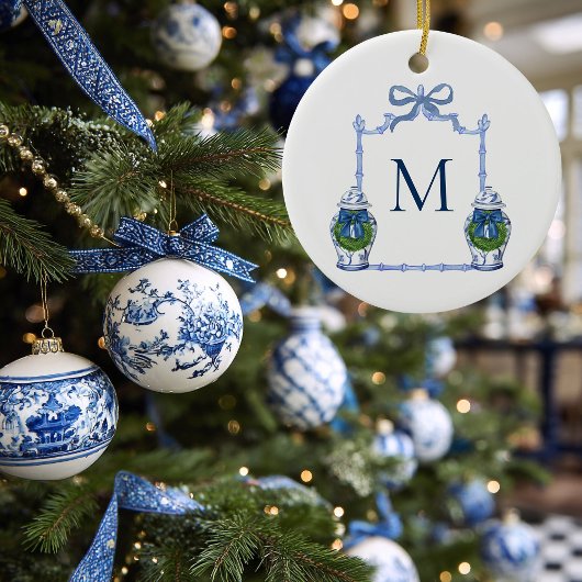 Chinoiserie Ginger Jar Monogrammed Crest Christmas セラミックオーナメント