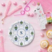 Chinoiserie Ginger Jarsクリスマスモノグラムの ペーパープレート (パーティー)