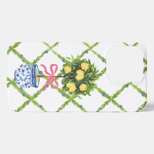 Chinoiserie Lemon Topiary, Grandmillenial iPhoneケース (裏面横)