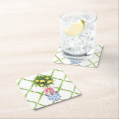 Chinoiserie Lemon Topiary With Pink Bow スクエアペーパーコースター (インサイチュ)
