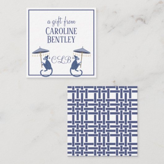 Chinoiserie Monkeysモノグラムギフトエンクロージャカード ノートカード (正面/裏面)