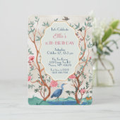 Chinoiserie Mural with Heron on faux Foil 招待状 (スタンド正面)