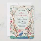 Chinoiserie Mural with Heron on faux Foil 招待状 (正面)