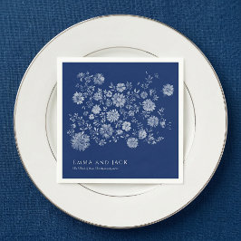 Chinoiserie Navy Blue Wildflower Bouquet Wedding スタンダードカクテルナプキン