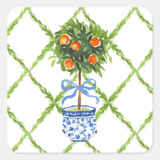 Chinoiserie Orange Citrus Topiary スクエアシール (正面)