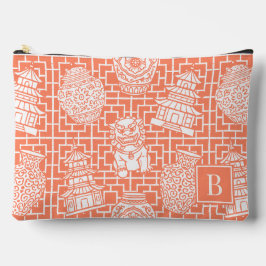 Chinoiserie Pagoda - Coral Preppy Asian Garden アクセサリーポーチ