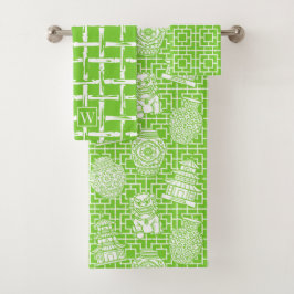 Chinoiserie Pagoda – Lime Preppy Asian Garden バスタオルセット