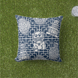 Chinoiserie Pagoda – Navy Preppy Asian Garden アウトドアクッション