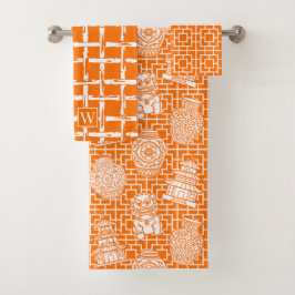 Chinoiserie Pagoda – Orange Preppy Asian Garden バスタオルセット