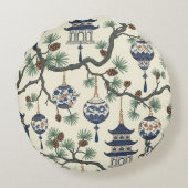 Chinoiserie Pagoda Ornament Design Pine Branch ラウンドクッション (裏面)