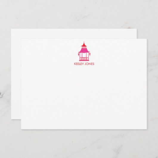 Chinoiserie Pagoda Personalized Flat Note Card ノートカード (正面/裏面)